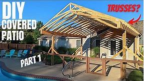 DIY Covered Patio | Building A Roof To Cover My Concrete Patio | P1 Foundation, Framing & Roofing