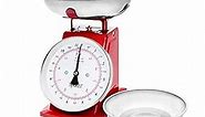 11 lb/ 5Kg Mechanical Food Scale for Kitchen| Analog Kitchen Scale with 2 Bowls Grams and Ounces |balanza di cocina Food Weight Scales red| Meat Scale Small Kitchen Scale