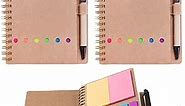 2 Packs Spiral Notebook Steno Pads Lined Notepad with Pen in Holder, Sticky Notes, Page Marker Colored Index Tabs Flags, 4.73"x5.9" Kraft Paper Cover Small Pocket Notebooks (Brown 2 Packs)