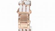 Badgley Mischka Women's Crystals Rosegold-Tone and White Leather Bracelet Watch