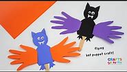Flying Handprint Bat Craft- Easy Halloween puppet for kids