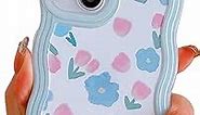UICEAM Compatible with iPhone 15 Plus Floral Case for Women Girls,Aesthetic Cute Wavy Flowers Design Soft Shockproof Cell Phone Cover for iPhone 15 Plus 6.7 Inch (Tulip/Mint Green)
