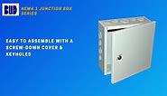 BUD Industries JB-3957 Steel NEMA 1 Sheet Metal Junction Box 8 L x 8 W x 4 H, Gray, No Knockouts