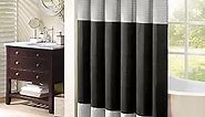 Madison Park Amherst Bathroom Shower Curtain Faux Silk Pieced Striped Modern Microfiber Bath Curtains, 72x72 Inches, Black