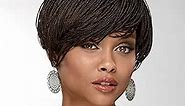 Especially Yours Shuri Hand-Braided Wig Sassy Short Wig with Intricate Micro Box Braids, Trendy Cut/Runway Shades of Black, Brown, Dark Wine and Gray