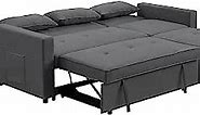 Benjara Jayce 80 Inch Wood Convertible Sleeper Sofa with Side Pocket, Dark, Gray and Black