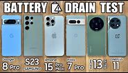 Google Pixel 8 Pro vs iPhone 15 Pro Max / Samsung S23 Ultra / Xiaomi 13 Ultra - BATTERY DRAIN TEST!