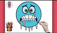 How to Draw Cold Emoji ❄️ - Easy Frozen Face Emoji Drawings - Cute Kawaii Drawings
