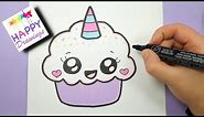 HOW TO DRAW A CUTE CUPCAKE UNICORN - SUPER EASY AND KAWAII