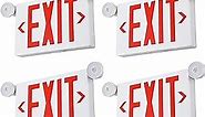 TORCHSTAR Red LED Exit Sign with Emergency Lights, UL 924, Emergency Exit Light with Battery Backup, Adjustable Heads, Fire Exit Sign with Lights, Double Face, AC 120/277V, Damp Location, Pack of 4