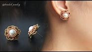 Rose stud earrings. How to make beaded earring. Jewelry DIY
