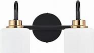Modern Matte Black and Gold Bathroom Vanity Light Fixtures 2 Lights Milky Glass Wall Sconce Light for Bathroom Modern Bathroom Vanity Lights Over Mirror(Exclude E26 Bulb)