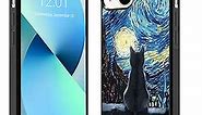 Black Cute Cat iPhone 13/14 Case - 6.1 Inch Van Gogh Cute Cat iPhone Case, Non-Slip Pattern Design and Shock Absorption, Soft Silica Gel Frame Support Black Phone Case for Teen Girls and Sisters