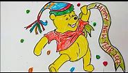 Winnie the pooh wishing new year greeting card, how to draw new year greeting card