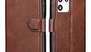 QLTYPRI Samsung Galaxy S21 Ultra 5G Case PU Leather Flip Case with Card Slots Viewing Stand Magnetic Closure Flip Folio Case Simple Wallet Cover for Galaxy S21 Ultra (6.8 inch) - Brown