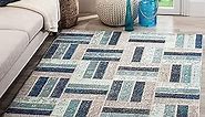 SAFAVIEH Monaco Collection Area Rug - 8' x 11', Grey & Blue, Modern Design, Non-Shedding & Easy Care, Ideal for High Traffic Areas in Living Room, Bedroom (MNC214E)