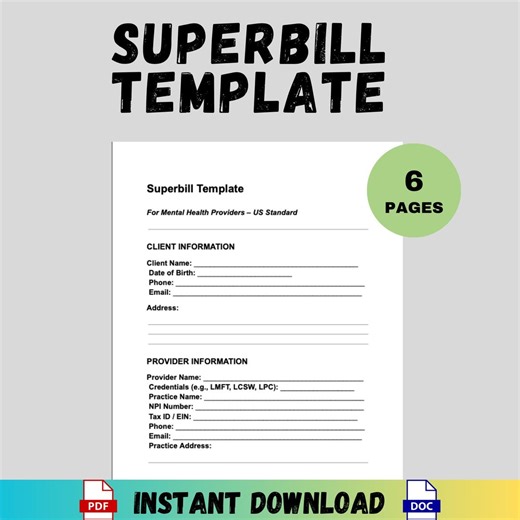 Superbill Template Editable Therapy Superbill Form Counseling Insurance Reimbursement Mental Health Billing Template Private Practice Tool - Etsy