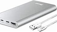 BONAI Power Bank 12000mAh Portable Charge Travel, (Aluminum)(Powerful) USB C High-Speed 3.0A Output Compatible with iPhone 15 14 13 12 iPad Android -Silver (8-pin Charging Cable Included)