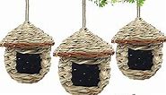 3 Pack Hummingbird House, Hand Woven Bird Nest for Outdoors Hanging, Small Grass Bird Houses for Outside, Natural Fiber Bird Hut Roosting Pocket for Finch Canary Chickadee