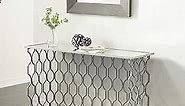 Deco 79 Metal Geometric Console Table with Mirrored Glass Top, 55" x 18" x 32", Silver