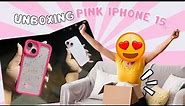 Quick Unboxing of Pink iPhone 15 | Pink Phone Case + Screen Protector