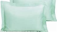 NTBAY 2 Pcs Silk Satin Standard Pillow Shams, Soft Silky and Smooth Luxury 20x26 Decorative Oxford Pillowcases, Cyan, Standard