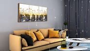 Piy Painting Wall Art Framed Abstract Canvas Painting Artwork Decor, Modern Light Gray and Gold Yellow Flower Picture Prints for Living Room Bedroom Home Office Walls, Ready to Hang 30.00" x 60.00"