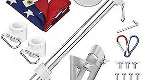 ZMTECH 6FT Flag Pole with Proud American Flag-Upgraded Tangle Free Rings and Bracket 1'' Stainless Steel Flag Poles with Holder for Outside House, Residential or Commerical (Silver)