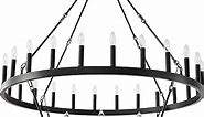 SUSVQLXG 48 Inch Black Wagon Wheel Chandelier,2 Tier 36-Lights Extra Large Round Farmhouse Pendant Light Fixture Rustic Hanging Lighting Outdoor Modern Wheel Chandelier for Porch, high Ceilings