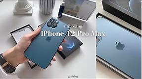iphone 12 pro max pacific blue unboxing & accessories | aesthetics | (256gb) ୨୧