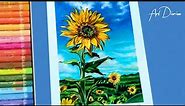 Sunflower Drawing with Oil Pastels for Beginners - Step by Step