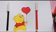 How to draw winnie The Pooh with balloon ll pencil sketcting ll easy drawing pooh