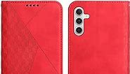 Mavis's Diary Galaxy A14 5G Wallet Case, Magnetic Leather Folio Cover for Samsung Galaxy A14 5G Flip Case with Card Holder Kickstand, Geometric Embossed Retro Phone Case for Men Women (Red)