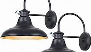 Dusk to Dawn LED Outdoor Barn Lights - 2 Packs Farmhouse Gooseneck Exterior Light Fixture Wall Mount, 12.25" Large Black Porch Lights, Outside Wall Lights for House Garage Patio Doorway (13W 2700K)