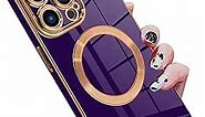 KANGHAR Square Case for iPhone 13 Pro Max Magnetic [Compatible with MagSafe] Luxury Cute Plating Design Square Case Full-Body Anti-Scratch Shockproof Bumper Protective Cover Dark Purple