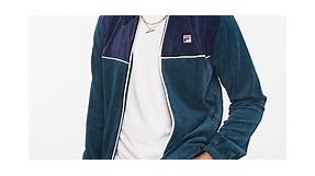 Fila cord zip through sweatshirt with logo in green and navy  | ASOS