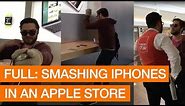 Angry Customer Smashes iPhones With Metal Ball In Apple Store (Storyful, Crazy)