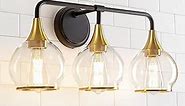 Black and Gold Bathroom Vanity Light 3-Lights Bathroom Light Fixtures Over Mirror with Clear Glass Shade 22.4 inch Wall Sconce Lighting Bath(Exclude E26 Bulb)