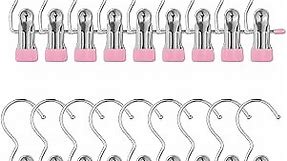 Anti-Rust Clip Space-Saving Clothespin Hat Pants Storage Hanging Travel Hook, Boot Hangers Clips Laundry Hooks (18pcs Pink)