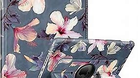 Fintie Rotating Case for iPad 9th Generation (2021) / 8th Generation (2020) / 7th Gen (2019) 10.2 Inch - 360 Degree Rotating Stand Cover with Pencil Holder, Auto Wake Sleep, Blooming Hibiscus