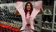 Victoria Tries Out Pleaser Baby Pink 5 Inch Single Sole High Heel Thigh High Boots with Test Walk