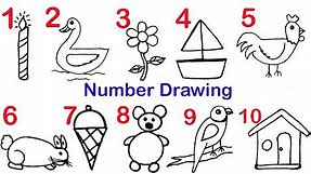 How to draw pictures using numbers 1 to 10 || Number Drawing easy step by step ||
