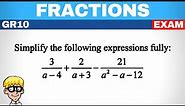 Algebraic fractions grade 10: Addition and Subtraction