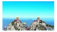 Chinese style temples atop Laojun Mountain, a sacred Taoism site in central China's Henan Province, beam with glamor in the gentle light of the sun. #AmazingChina