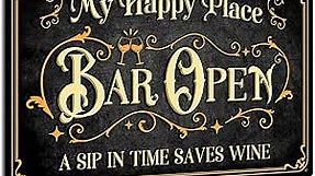 Funny Bar Signs for Home Bar Vintage Bar Open Metal Aluminum Sign for Pub Man Cave Decor Plaque 8 x 12 inch