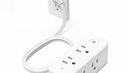 Flat Plug Extension Cord, TROND 5ft Ultra Thin Flat Plug Power Strip, 6 Widely Outlets and 3 USB Ports(1 USB C), 3 Side Outlet Extender Surge Protector, Desk Charging Compact for Travel, Home, Office