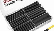 130pcs 3:1 Dual Wall Adhesive Heat Shrink Tubing Kit, 6 Sizes (Diameter): 1/2, 3/8, 1/4, 3/16, 1/8, 3/32 inch, Premium Wire Cable Sleeve Tube Assortment with Storage Case for DIY by MILAPEAK (Black)
