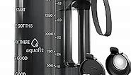 AQUAFIT 64 oz Water Bottle With Time Marker - Straw & Chug Lids - Half Gallon Water Bottle With Straw - BPA-Free Gym Water Bottle With Handle, Water Jug, Bike Water Bottles (Gray)