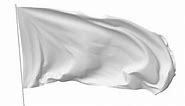 Blank plain white flag with flagpole waving in the wind, surrender flag 3D animation with luma matte alpha channel included