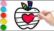 How to Draw an Apple Easy | Rainbow Apple Drawing for Kids | Drawing Apple step by step